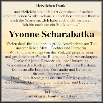 Traueranzeige von Yvonne Scharabatka von Trauerkombi Dessau