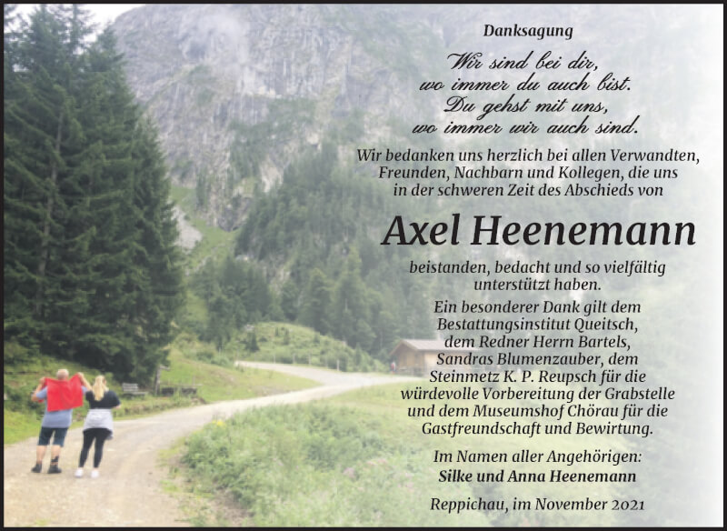  Traueranzeige für Axel Heenemann vom 27.11.2021 aus Trauerkombi Köthen