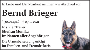 Traueranzeige von Bernd Brieger von Trauerkombi Bitterfeld