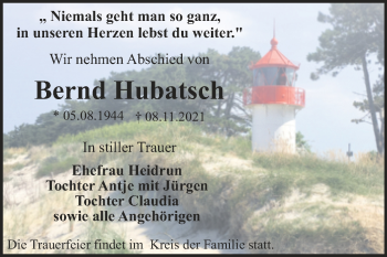 Traueranzeige von Bernd Hubatsche von Trauerkombi Dessau