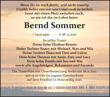 Traueranzeige von Bernd Sommer von Trauerkombi Bitterfeld
