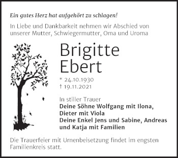 Traueranzeige von Brigitte Ebert von Mitteldeutsche Zeitung Halle/Saalkreis
