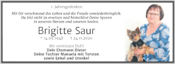 Traueranzeige von Brigitte Saur von Trauerkombi Wittenberg