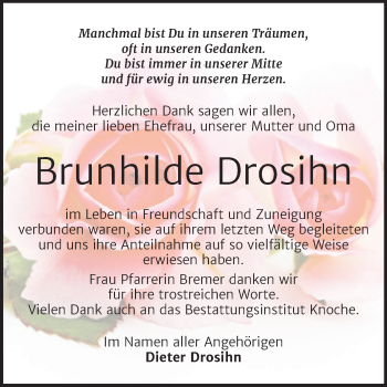 Traueranzeige von Brunhilde Drosihn von Trauerkombi Aschersleben