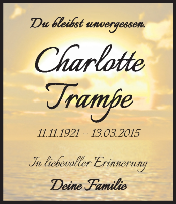 Traueranzeige von Charlotte Trampe von Trauerkombi Zeitz