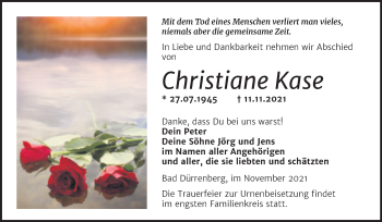 Traueranzeige von Christiane Kase von Trauerkombi Merseburg