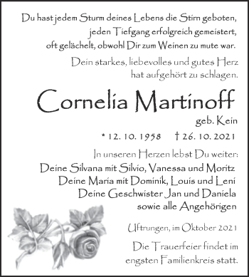 Traueranzeige von Cornelia Martinoff von Trauerkombi Sangerhausen