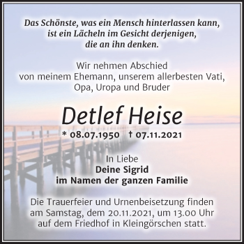 Traueranzeige von Detlef Heise von Trauerkombi Weißenfels