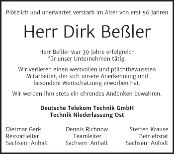 Traueranzeige von Dirk Beßler von Mitteldeutsche Zeitung Halle/Saalkreis