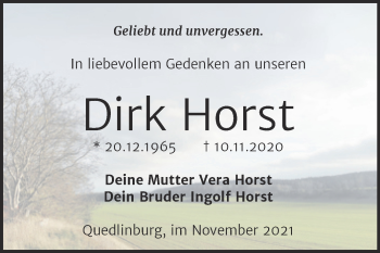 Traueranzeige von Dirk Horst von Trauerkombi Quedlinburg