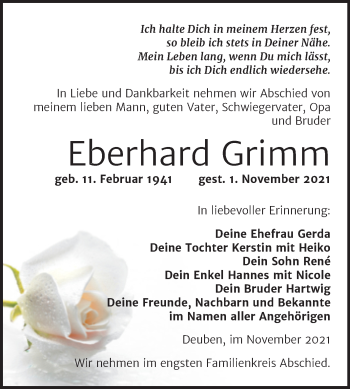 Traueranzeige von Eberhard Grimm von Trauerkombi Weißenfels