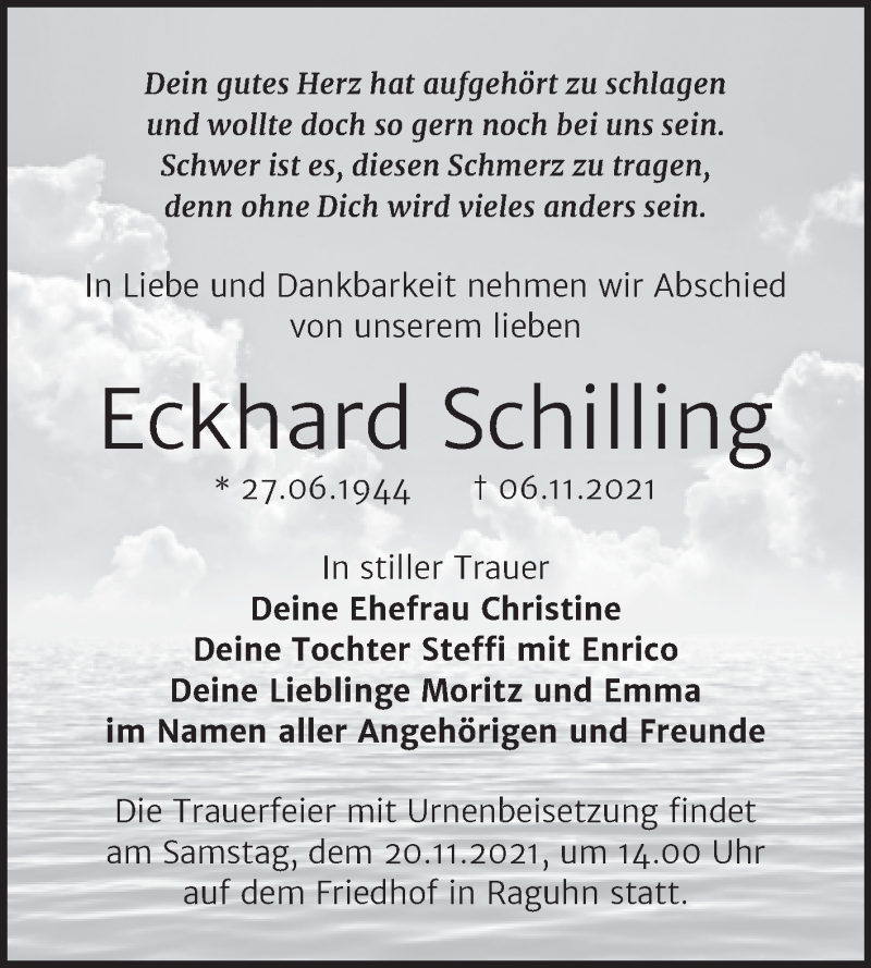  Traueranzeige für Eckhard Schilling vom 13.11.2021 aus Trauerkombi Bitterfeld