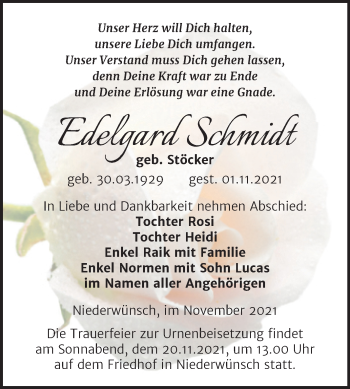 Traueranzeige von Edelgard Schmidt von Trauerkombi Merseburg