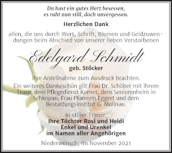 Traueranzeige von Edelgard Schmidt von Trauerkombi Merseburg