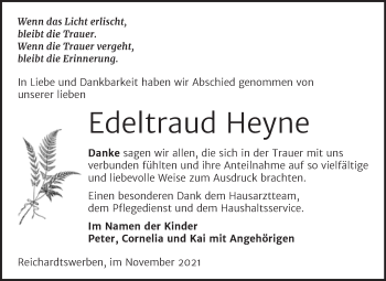 Traueranzeige von Edeltraud Heyne von Trauerkombi Weißenfels
