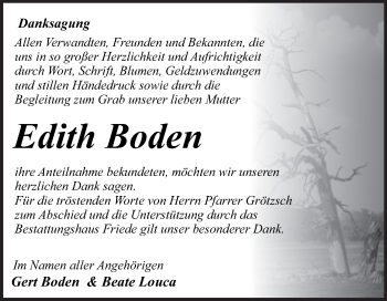 Traueranzeige von Edith Boden von Trauerkombi Dessau
