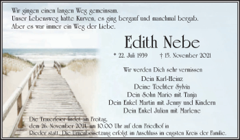 Traueranzeige von Edith Nebe von Trauerkombi Quedlinburg
