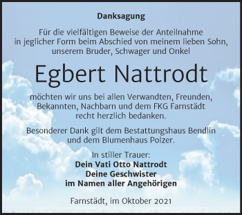 Traueranzeige von Egbert Nattrodt von Trauerkombi Merseburg