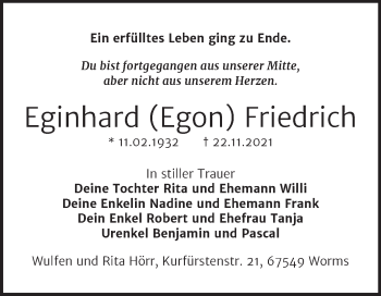 Traueranzeige von Eginhard  Friedrich von Mitteldeutsche Zeitung Köthen