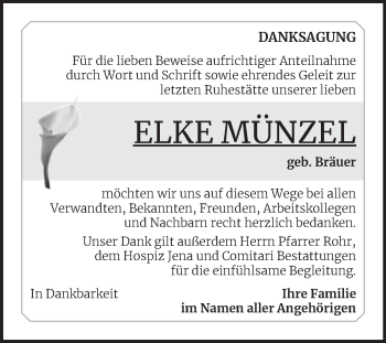 Traueranzeige von Elke Münzel von Trauerkombi Weißenfels