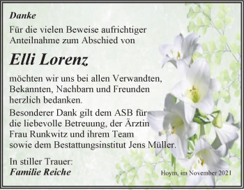 Traueranzeige von Elli Lorenz von Trauerkombi Aschersleben