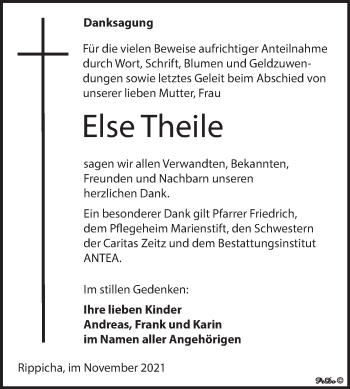 Traueranzeige von Else Theile von Trauerkombi Zeitz