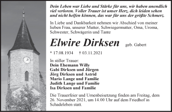 Traueranzeige von Elwire Dirksen von Trauerkombi Aschersleben