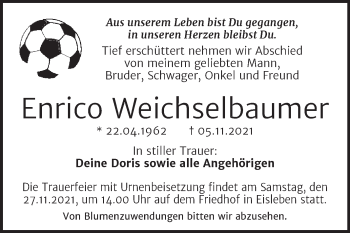Traueranzeige von Enrico Weichselbaumer von Trauerkombi Mansfelder Land