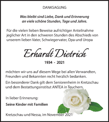 Traueranzeige von Erhardt Dietrich von Trauerkombi Weißenfels