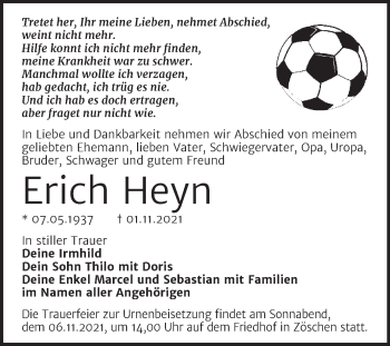 Traueranzeige von Erich Heyn von Trauerkombi Merseburg
