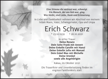 Traueranzeige von Erich Schwarz von Trauerkombi Wittenberg