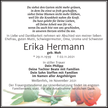 Traueranzeige von Erika Hermann von Trauerkombi Weißenfels