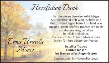 Traueranzeige von Erna Ursula Möser von Trauerkombi Bitterfeld