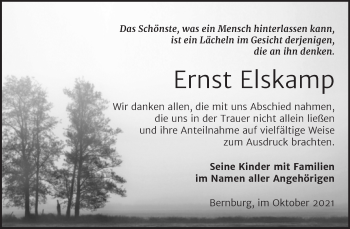 Traueranzeige von Ernst Elskamp von Trauerkombi Bernburg