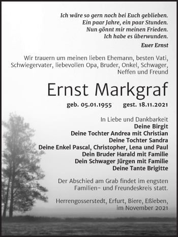 Traueranzeige von Ernst Markgraf von Naumburger Tageblatt