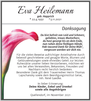 Traueranzeige von Eva Heilemann von Trauerkombi Köthen