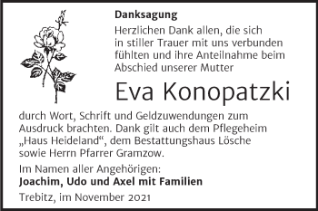 Traueranzeige von Eva Konopatzki von Trauerkombi Wittenberg