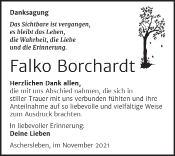 Traueranzeige von Falko Borchardt von Trauerkombi Aschersleben