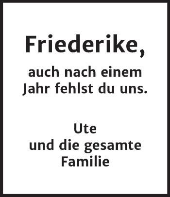Traueranzeige von Friederike  von Trauerkombi Köthen