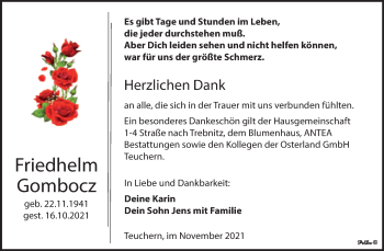 Traueranzeige von Friedhelm Gombocz von Trauerkombi Weißenfels