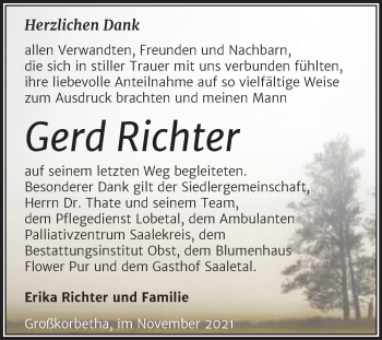 Traueranzeige von Gerd Richter von Trauerkombi Weißenfels