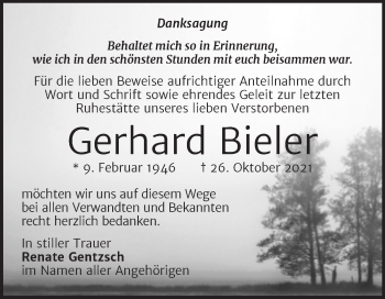Traueranzeige von Gerhard Bieler von Trauerkombi Zeitz