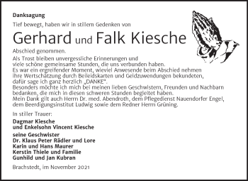 Traueranzeige von Gerhard Kiesche von Mitteldeutsche Zeitung Halle/Saalkreis