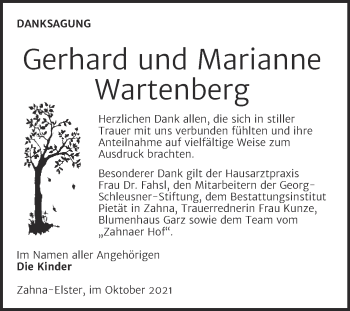 Traueranzeige von Gerhard und Marianne Wartenberg von Trauerkombi Wittenberg