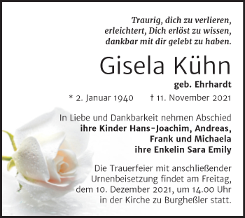 Traueranzeige von Gisela Kühn von Wochenspiegel Naumburg/Nebra