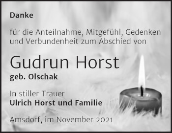 Traueranzeige von Gudrun Horst von Trauerkombi Mansfelder Land