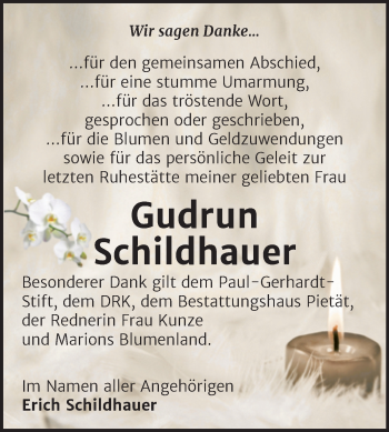Traueranzeige von Gudrun Schildhauer von Trauerkombi Wittenberg