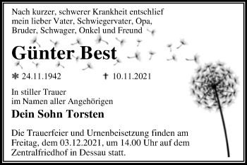 Traueranzeige von Günter Best von Trauerkombi Dessau