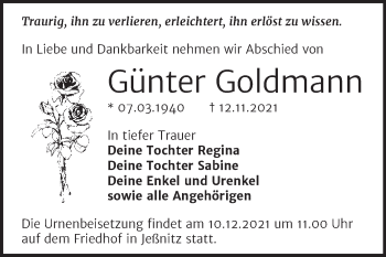 Traueranzeige von Günter Goldmann von Trauerkombi Bitterfeld