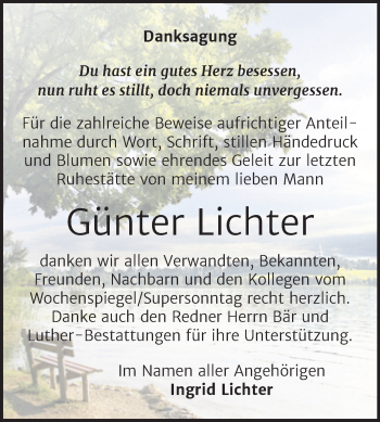 Traueranzeige von Günter Lichter von Mitteldeutsche Zeitung Halle/Saalkreis